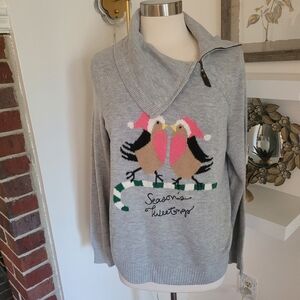 TALBOTS Holiday Gray Women's Sweater with Bird Design Size X